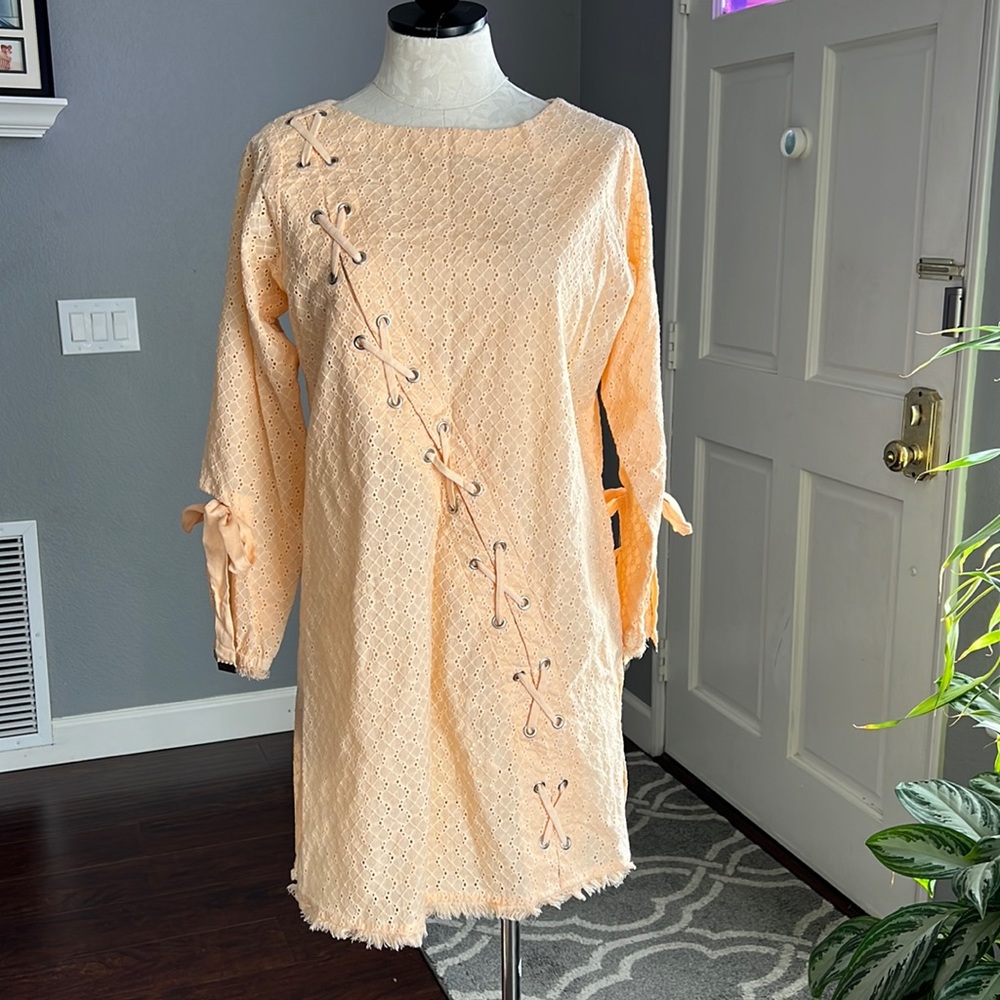 Ayesha Somaya Peach Eyelet Criss Cross Front Dress